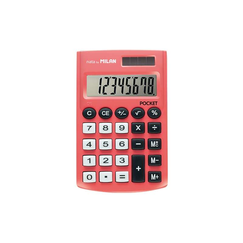 Milan Pocket Calculadora De Bolsillo Con Pantalla De 8 Digitos - 3 Teclas De Memoria Y Raiz Cuadrada - Teclas Con Tacto Suave - Color Rojo