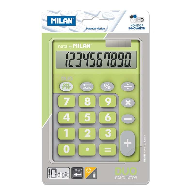 Milan Calculadora 10 Digitos Duo - Calculadora De Sobremesa - Teclas Grandes - Tecla Rectificacion Entrada De Datos - Color Verde