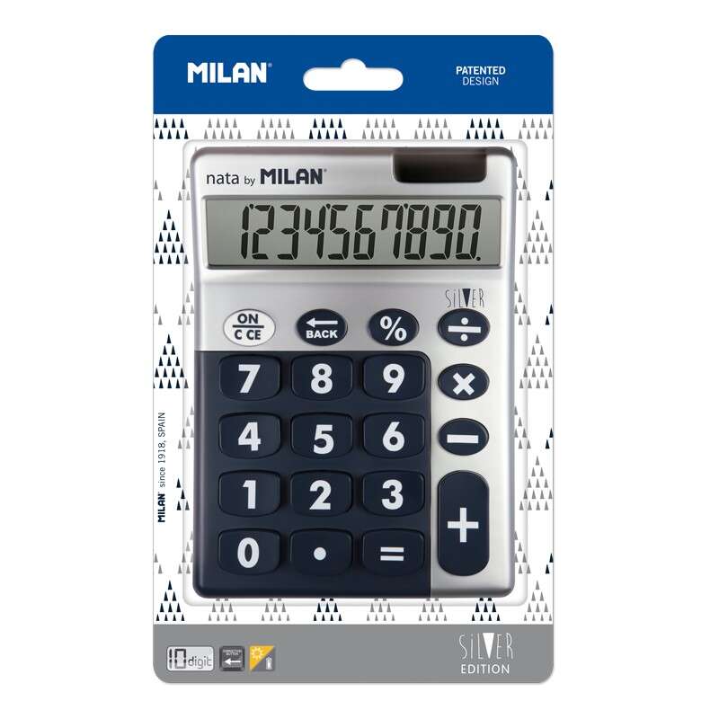 Milan Calculadora 10 Digitos Silver - Calculadora De Sobremesa - Teclas Grandes - Tecla Rectificacion Entrada De Datos - Color Gris