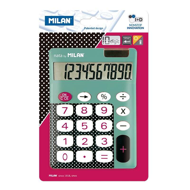 Milan Calculadora 10 Digitos Dots & Buttons- Calculadora De Sobremesa - Teclas Grandes - Tecla Rectificacion Entrada De Datos - Color Turquesa