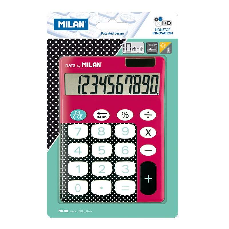 Milan Dots & Buttons Calculadora 10 Digitos - Calculadora De Sobremesa - Teclas Grandes - Tecla Rectificacion Entrada De Datos - Color Rosa