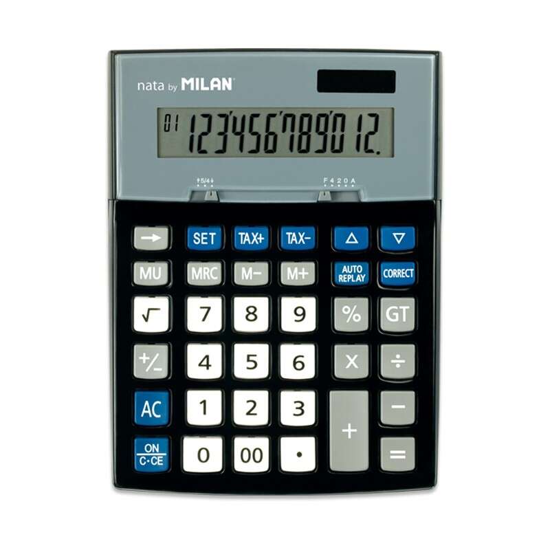 Milan Calculadoras 12 Digitos - 3 Teclas De Memoria - Funcion Impuestos - Calculo De Margenes - Tecla Rectificacion Entrada De Datos - Color Negro