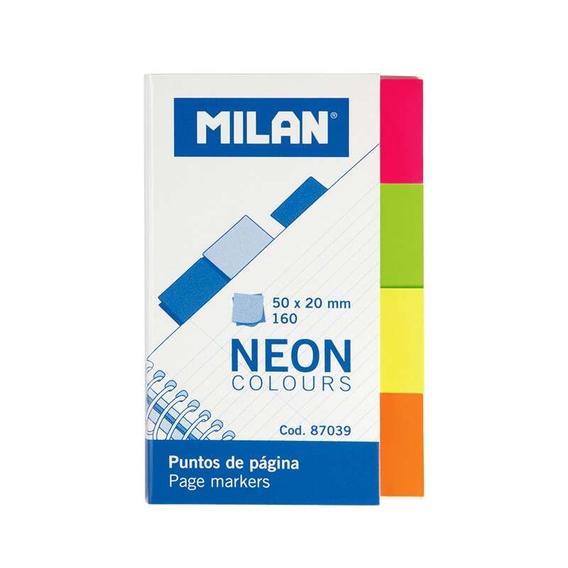 Milan Bloc De 160 Puntos De Pagina Neon - Removibles - 50 X 20 Mm. - Color Amarillo, Naranja, Rosa Y Verde.