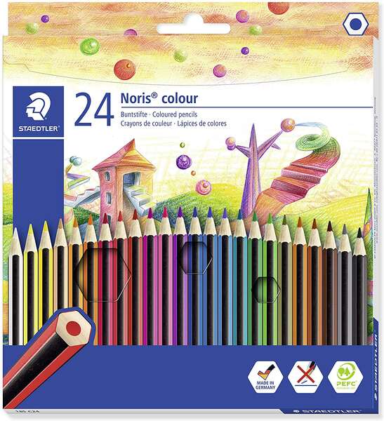 Staedtler Noris Colour 185 Pack De 24 Lapices Hexagonales De Colores - Fabricados En Wopex - Muy Resistentes - Madera De Fuentes Sostenibles - Colores Surtidos