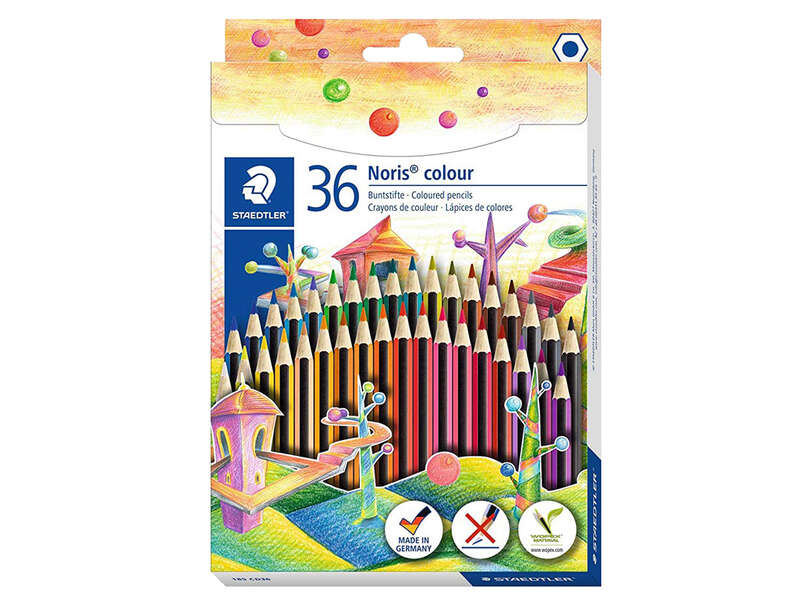 Staedtler Noris Colour 185 Pack De 36 Lapices Hexagonales De Colores - Fabricados En Wopex - Muy Resistentes - Madera De Fuentes Sostenibles - Colores Surtidos