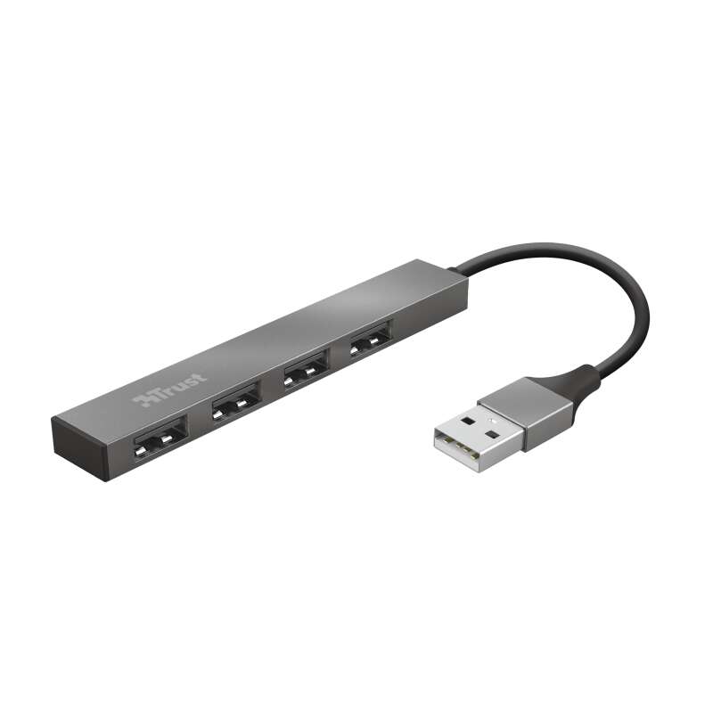 Trust Halyx Hub 4 Puertos Usb 2.0 - Hasta 480Mbps - Color Gris