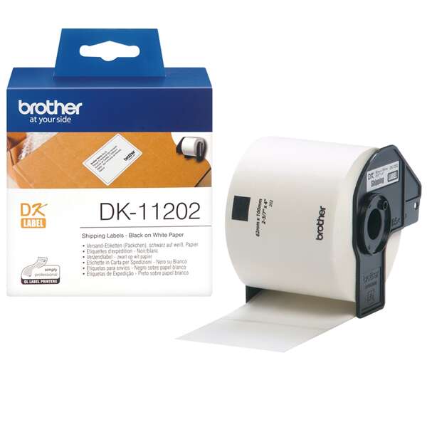 Brother Dk11202 - Etiquetas Originales Precortadas Para Envios - 62X100 Mm - 300 Unidades - Texto Negro Sobre Fondo Blanco