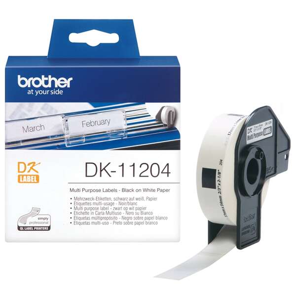 Brother Dk11204 - Etiquetas Originales Precortadas Multiproposito - 17X54 Mm - 400 Unidades - Texto Negro Sobre Fondo Blanco