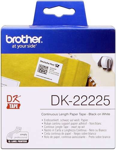 Brother Dk22225 - Etiquetas Originales De Tamaño Personalizado - Ancho 38Mm X 30,48 Metros - Texto Negro Sobre Fondo Blanco