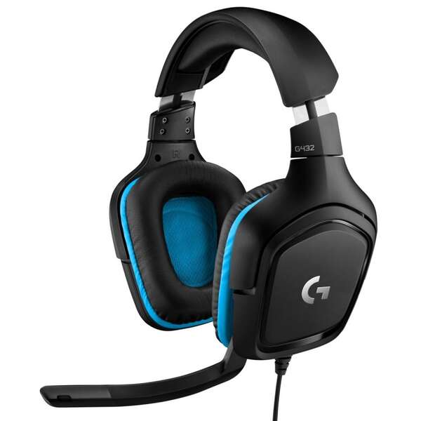 Logitech G432 Auriculares Gaming Usb Dts 7.1 Con Microfono - Microfono Plegable - Diadema Ajustable - Almohadillas Acolchadas - Altavoces De 50Mm - Cable De 2M - Color Negro/Azul
