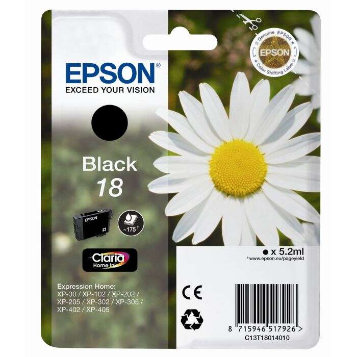 Epson T1801 (18) Negro Cartucho De Tinta Original - C13T18014012