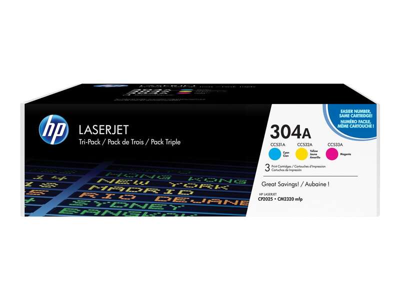 Hp Cc531A/Cc532A/Cc533A Pack De 3 Cartuchos De Toner Originales - 304A