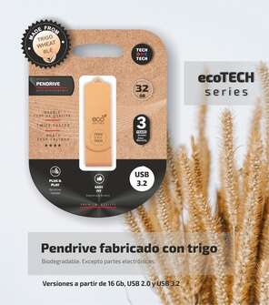 Techonetech Ecotech Memoria Usb 3.2 32Gb (Pendrive) - Fabricado Con Paja De Trigo