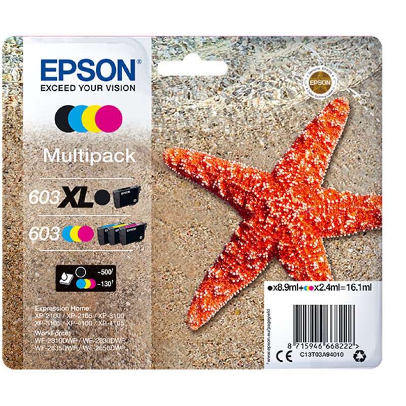 Epson 603Xl/603 Pack De 4 Cartuchos De Tinta Originales - C13T03A94010