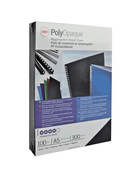 Gbc Polyopaque Pack De 100 Portadas De Encuadernar A4 - 300 Micras - Color Negro