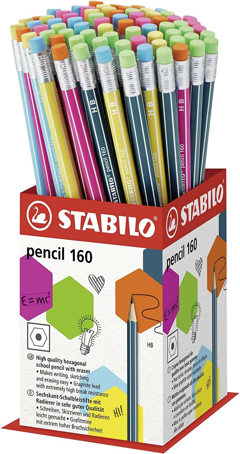 Stabilo Pencil 2160 Expositor De 72 Lapices Con Goma - Mina Hb De 2.2Mm - Forma Hexagonal - Colores Surtidos