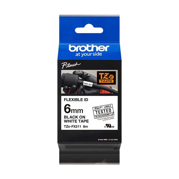 Brother Tzefx211 Cinta Laminada Flexible Original De Etiquetas - Texto Negro Sobre Fondo Blanco - Ancho 6Mm X 8 Metros