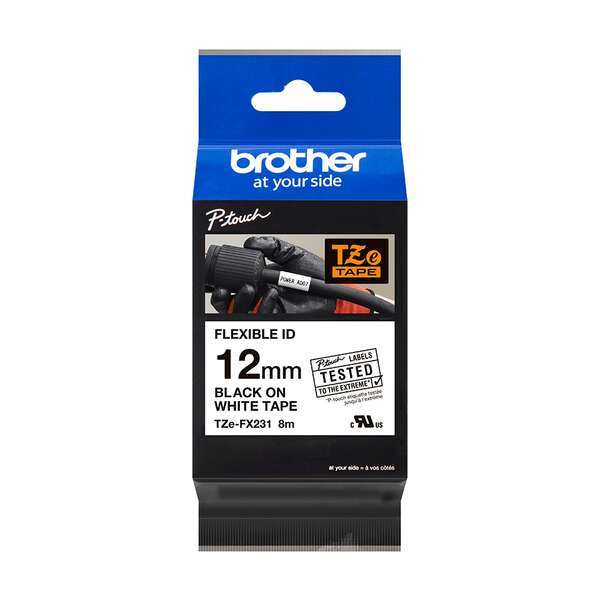 Brother Tzefx231 Cinta Laminada Flexible Original De Etiquetas - Texto Negro Sobre Fondo Blanco - Ancho 12Mm X 8 Metros