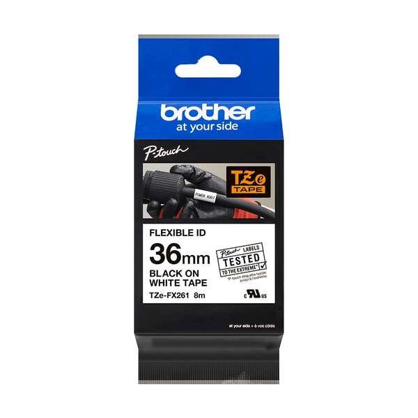 Brother Tzefx261 Cinta Laminada Flexible Original De Etiquetas - Texto Negro Sobre Fondo Blanco - Ancho 36Mm X 8 Metros