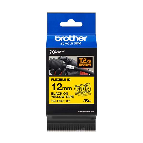 Brother Tzefx631 Cinta Laminada Flexible Original De Etiquetas - Texto Negro Sobre Fondo Amarillo - Ancho 12Mm X 8 Metros