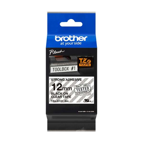 Brother Tzes131 Cinta Laminada Super Adhesiva Original De Etiquetas - Texto Negro Sobre Fondo Transparente - Ancho 12Mm X 8 Metros