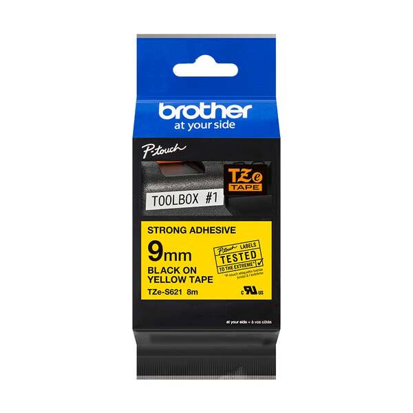 Brother Tzes621 Cinta Laminada Super Adhesiva Original De Etiquetas - Texto Negro Sobre Fondo Amarillo - Ancho 9Mm X 8 Metros