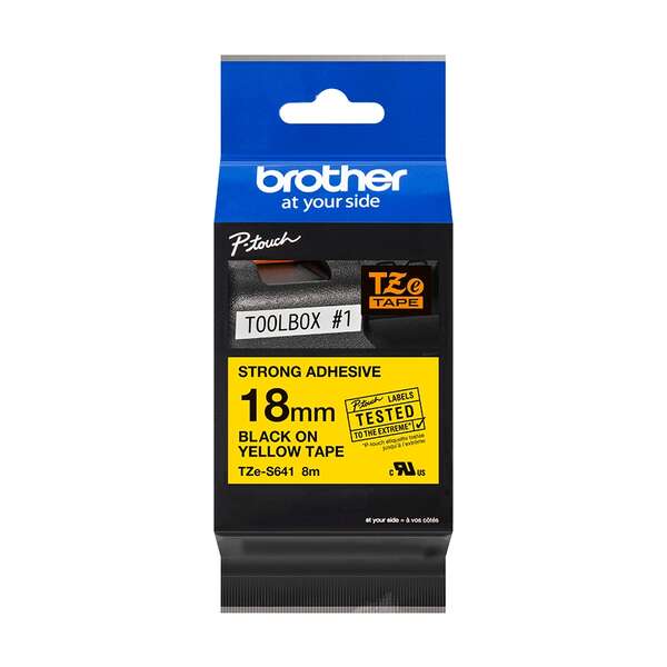 Brother Tzes641 Cinta Laminada Super Adhesiva Original De Etiquetas - Texto Negro Sobre Fondo Amarillo - Ancho 18Mm X 8 Metros