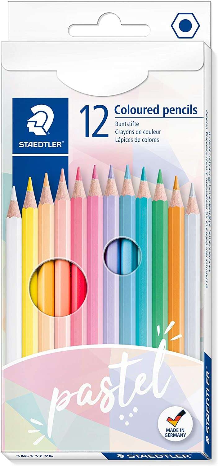 Staedtler 146C Pack De 12 Lapices De Colores Pastel Hexagonales - Mina Suave - Resistencia A La Rotura - Colores Surtidos