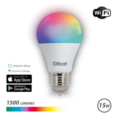 Elbat Bombilla Led Smart Wi-Fi A65 E27 15W 1500Lm Rgb - Temperatura 2700K A Los 6000K - Control De Voz - Control Remoto - 3 Modos De Color: Frio, Natural Y Calido