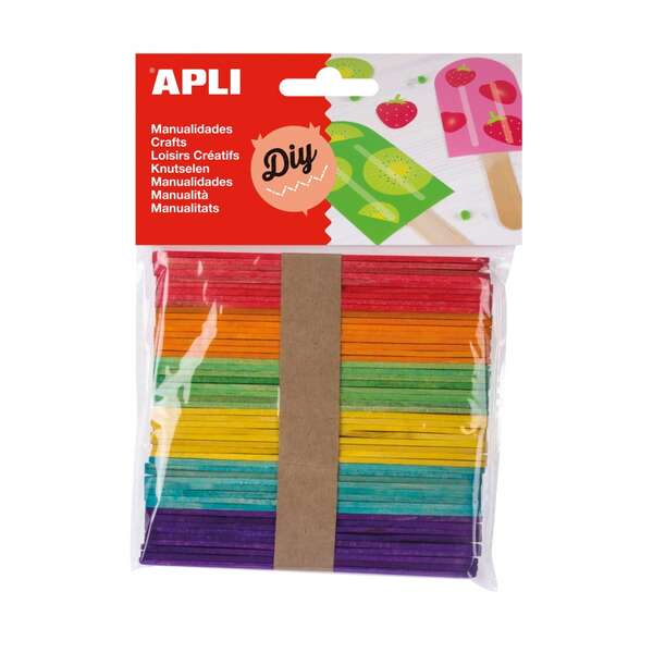 Apli Pack De 50 Palos Polo De Madera Natural 114 X 10 Mm - Colores Surtidos