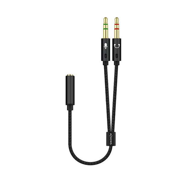 Aisens Cable Adaptador Audio Jack 3.5 4 Pines/H-2Xjack 3.5 3 Pines/M - 25Cm - Color Negro