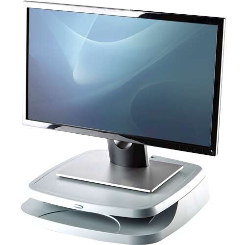 Fellowes Soporte Elevador Para Monitor - Ajustable En 3 Alturas - Hasta 36Kg - Organizador De Cables - Color Gris