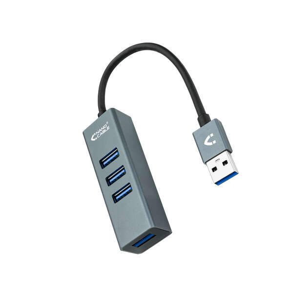 Nanocable Hub Usb 3.0 4Xusb3.0. Usb-A/M-Usb 3.0/H - Aluminio - 10 Cm - Color Gris