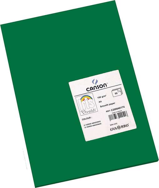 Canson Guarro Pack De 50 Cartulinas Iris A4 De 185G - 21X29.7Cm - Color Verde Amazonas