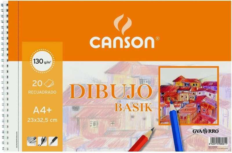 Canson Bloc De Dibujo Basik A4 Con Recuadro - Album De Espiral Microperforado - 23X32.5 Cm - 120 Hojas - 130G - Color Blanco