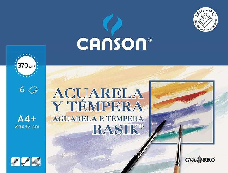 Canson Acuarela Basik Minipack De 6 Hojas A4+ - 24X32Cm - 370G - Color Blanco