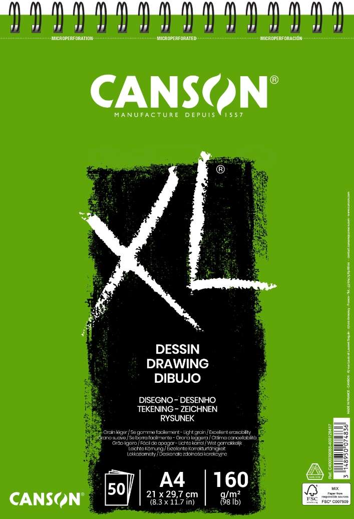 Canson Xl Dessin Ligero Bloc De Dibujo Con 50 Hojas A4 - Espiral Microperforado - 21X29.7Cm - 160G - Color Blanco