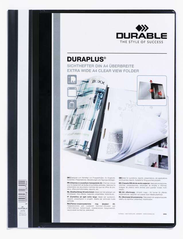 Durable Duraplus Carpeta De Fastener - Para Formato A4+ - Compartimento Interior - Tapa Posterior De Color Negro