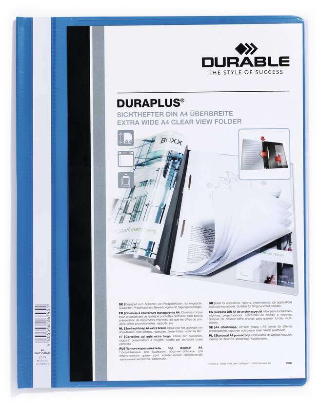 Durable Duraplus Carpeta De Fastener - Para Formato A4+ - Compartimento Interior - Tapa Posterior De Color Azul