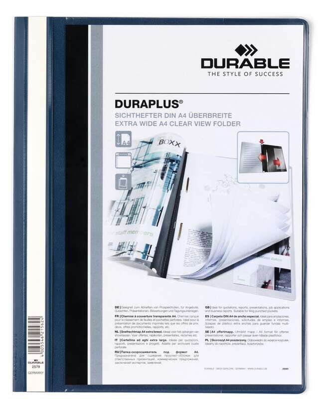 Durable Duraplus Carpeta De Fastener - Para Formato A4+ - Compartimento Interior - Tapa Posterior De Color Azul Oscuro