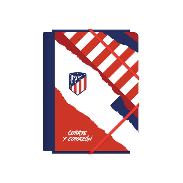 Dohe Atletico De Madrid Coraje Y Corazon Carpeta De Carton Contracolado Plastificado - 3 Solapas - Tamaño A5 - Guardas Impresas - Cierre De Goma Elastica