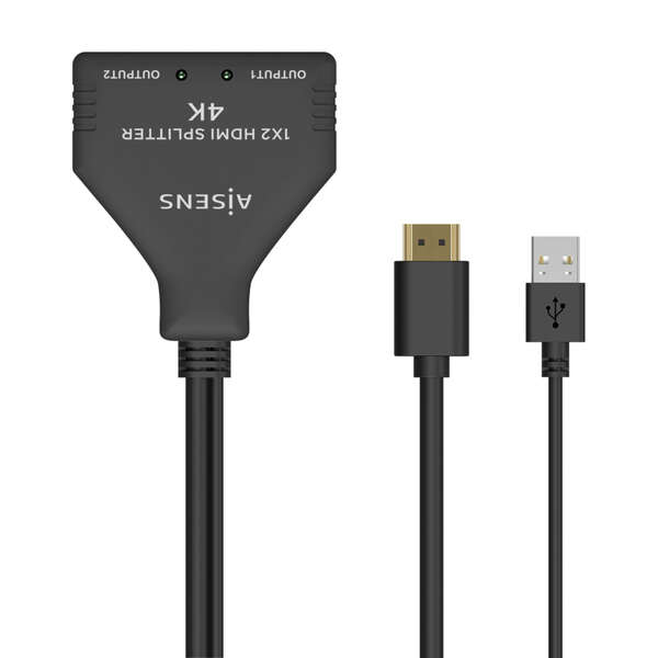 Aisens Hdmi Duplicador 4K@30Hz 1×2 Con Alimentación Usb Y Cable - 30Cm - Color Negro