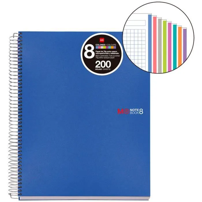 Miquel Rius Notebook8 Cuaderno De Espiral Formato A5 - 200 Hojas De 70 Gr Microperforadas Con 4 Taladros - Cubiertas De Polipropileno - Cuadricula 5X5 - Color Azul