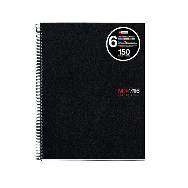Miquel Rius Notebook6 Cuaderno De Espiral Formato A4 - 150 Hojas De 70Gr Microperforadas Con 2 Taladros - Cubiertas De Polipropileno - Cuadricula 5X5 - Color Negro