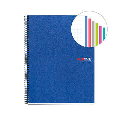 Miquel Rius Notebook6 Cuaderno De Espiral Formato A4 - 150 Hojas De 70Gr Microperforadas Con 2 Taladros - Cubiertas De Polipropileno - Cuadricula 5X5 - Color Azul
