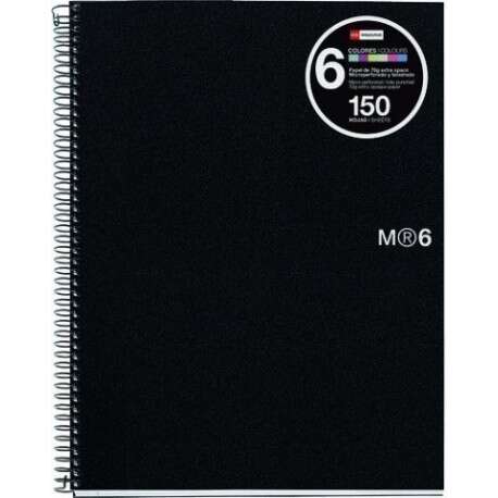 Miquel Rius Notebook6 Cuaderno De Espiral Formato A5 - 150 Hojas De 70Gr Microperforadas Con 2 Taladros - Cubiertas De Polipropileno - Cuadricula 5X5 - Color Negro