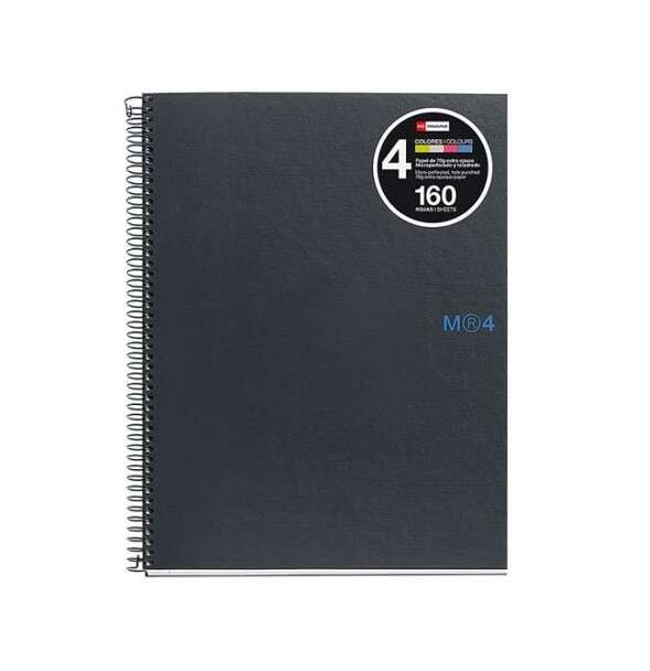 Miquel Rius Notebook4 Cuaderno De Espiral Formato A5 - 160 Hojas De 90Gr Microperforadas Con 2 Taladros - Cubiertas De Carton Extraduro - Cuadricula 5X5 - Color Gris Oscuro