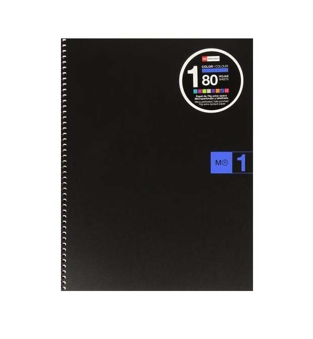 Miquel Rius Notebook1 Cuaderno De Espiral Formato A4 - 80 Hojas Microperforadas Con 4 Taladros - Cuadricula 5X5 - Banda De Las Hojas Azul - Cubiertas De Polipropileno - Color Negro