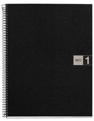 Miquel Rius Notebook1 Cuaderno De Espiral Formato A4 - 80 Hojas Microperforadas Con 4 Taladros - Cuadricula 5X5 - Banda De Las Hojas Gris - Cubiertas De Polipropileno - Color Negro