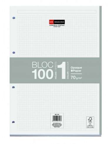 Miquel Rius Bloc1 Bloc Encolado Formato A4 - 100 Hojas De 70Gr Con 4 Taladros - Banda De Las Hojas Gris - Base De Carton - Cuadricula 5X5